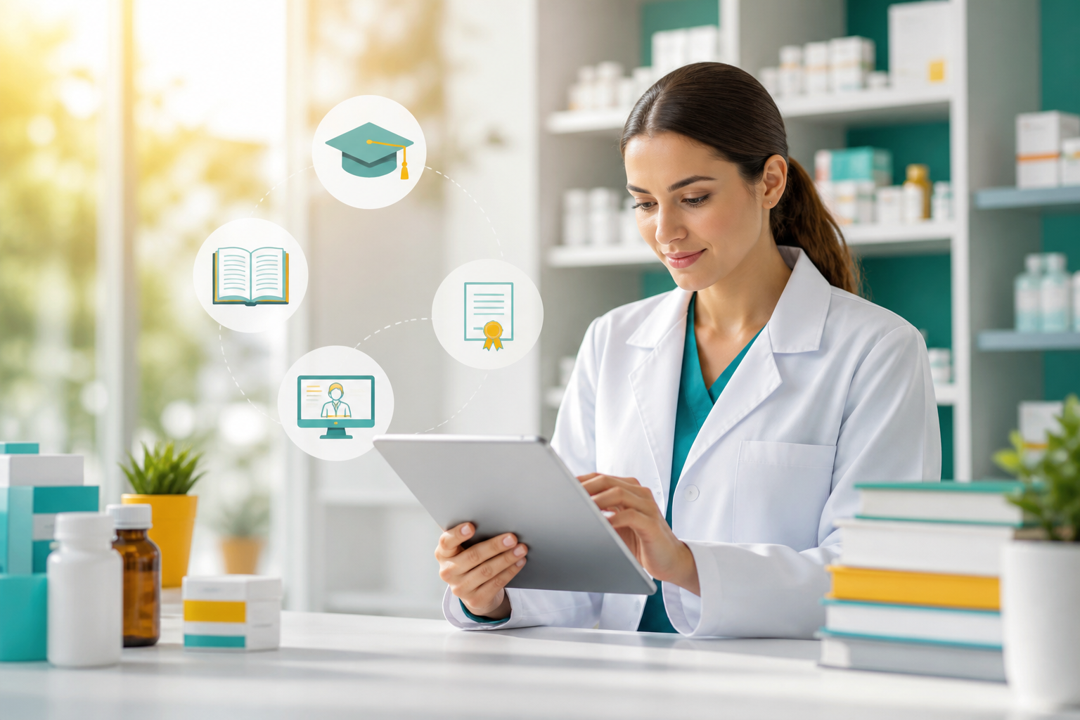 Pharmacist learning online with pharmacy education resources
